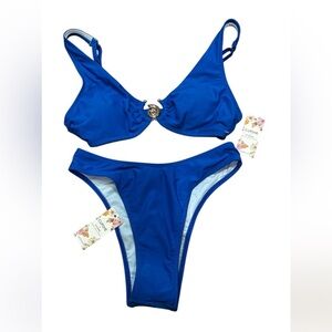 NWT Cupshe x KITTENISH Royal Blue Two-Piece Swimsuit S